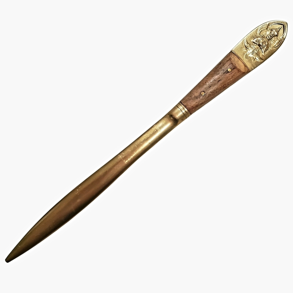 Vintage Anant Thailand Brass &  Wood Letter Opener with Deity Figure. MCM